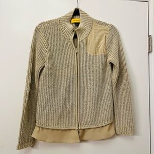 St. John Beige/Gold Knit Zip-Up Sweater